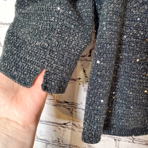 Elie Tahari Jacket Collared Blazer Silver Gray Shimmer Sequine Size L - Picture 5 of 9